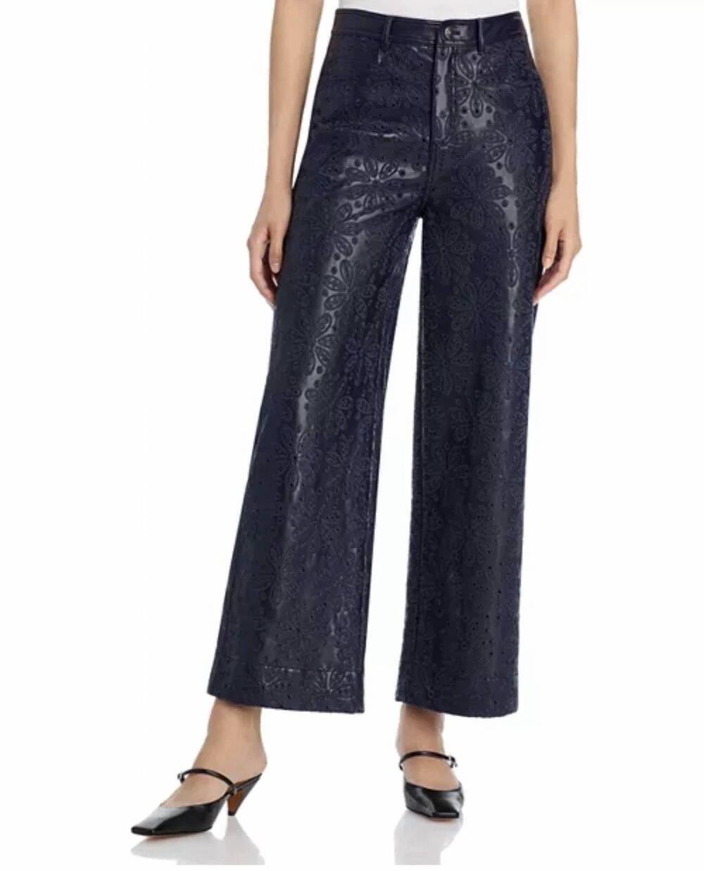 NEW CINQ A SEPT embroidered vegan leather betsy in blue